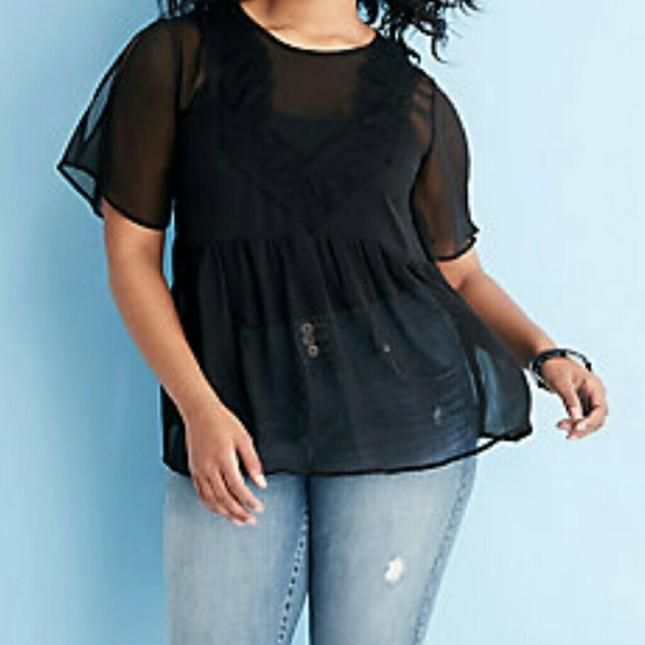 torrid Tops - ♥Brand Black Chiffon Lace Trim Top